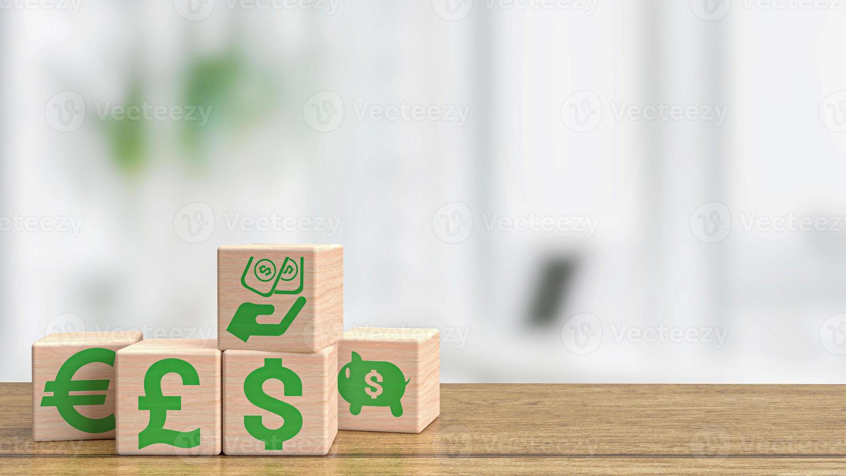 wood cube and money symbol for business concept 3d rendering photo