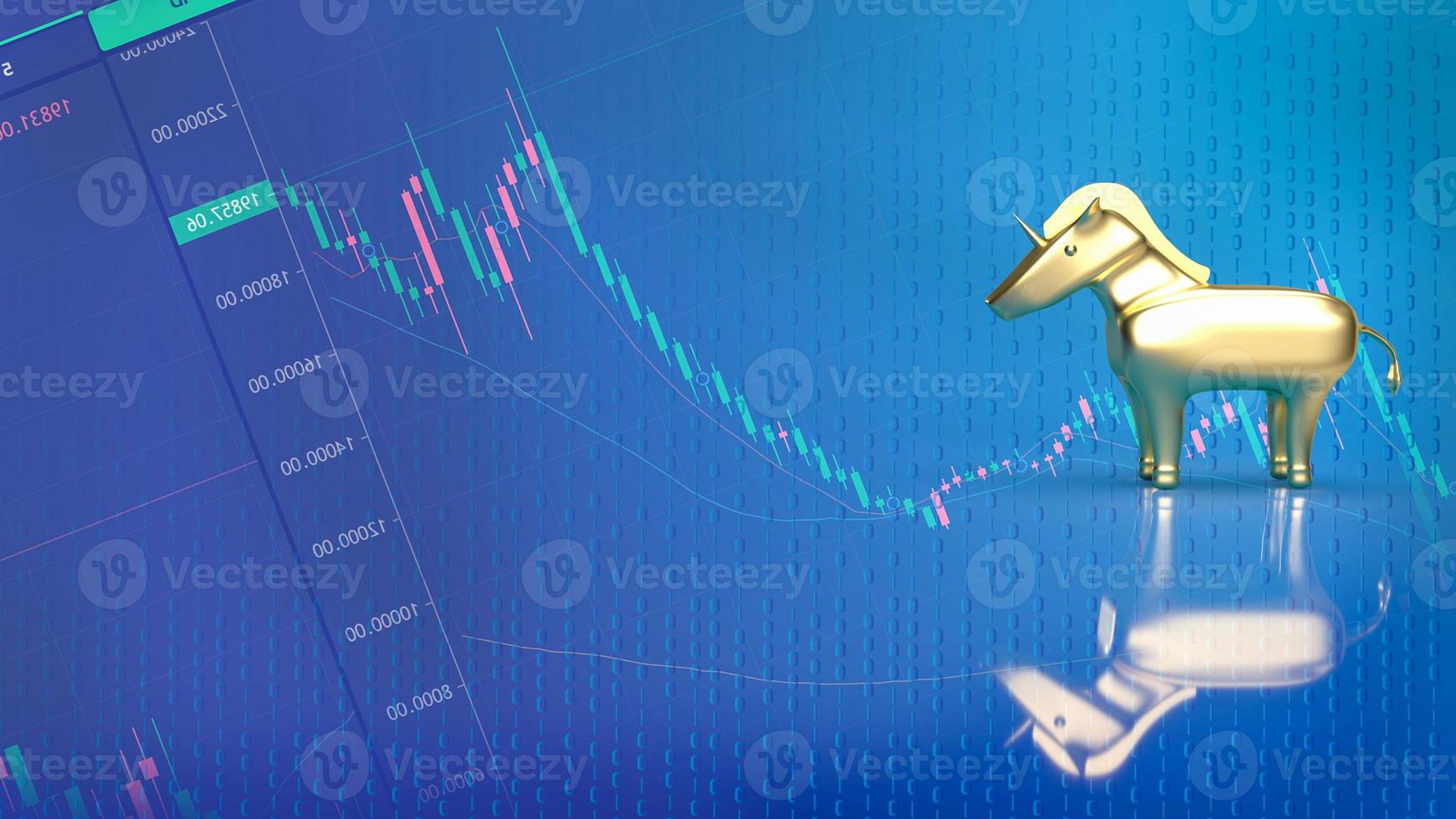 gold unicorn on business background  3d rendering photo
