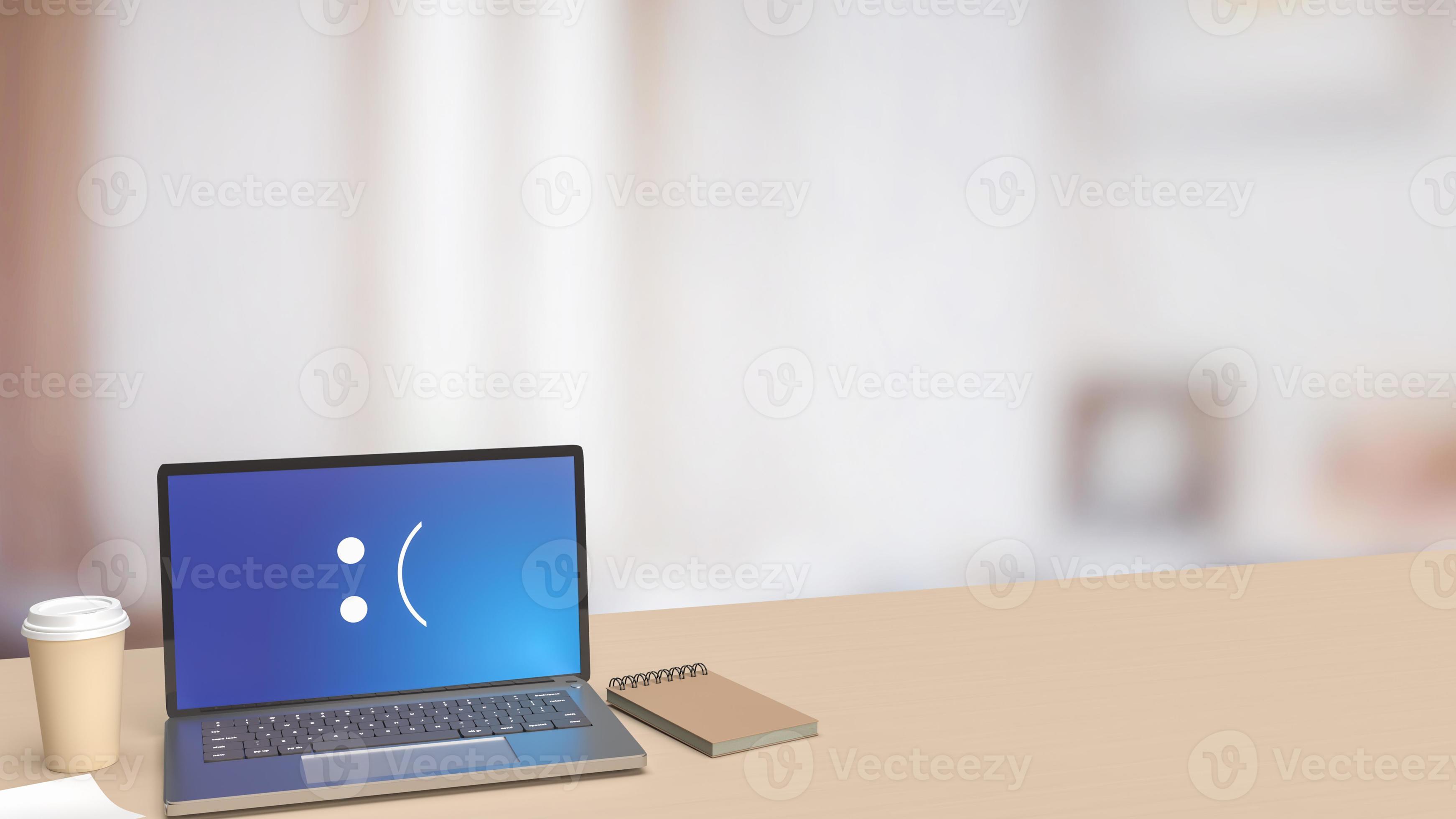 The laptop on wood table showing blue screen error 3d rendering 10134861 Stock Photo at Vecteezy