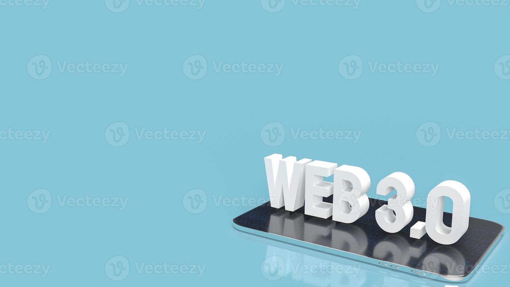 The Web 3.0 white text on tablet in blue background  for technology concept 3d rendering photo