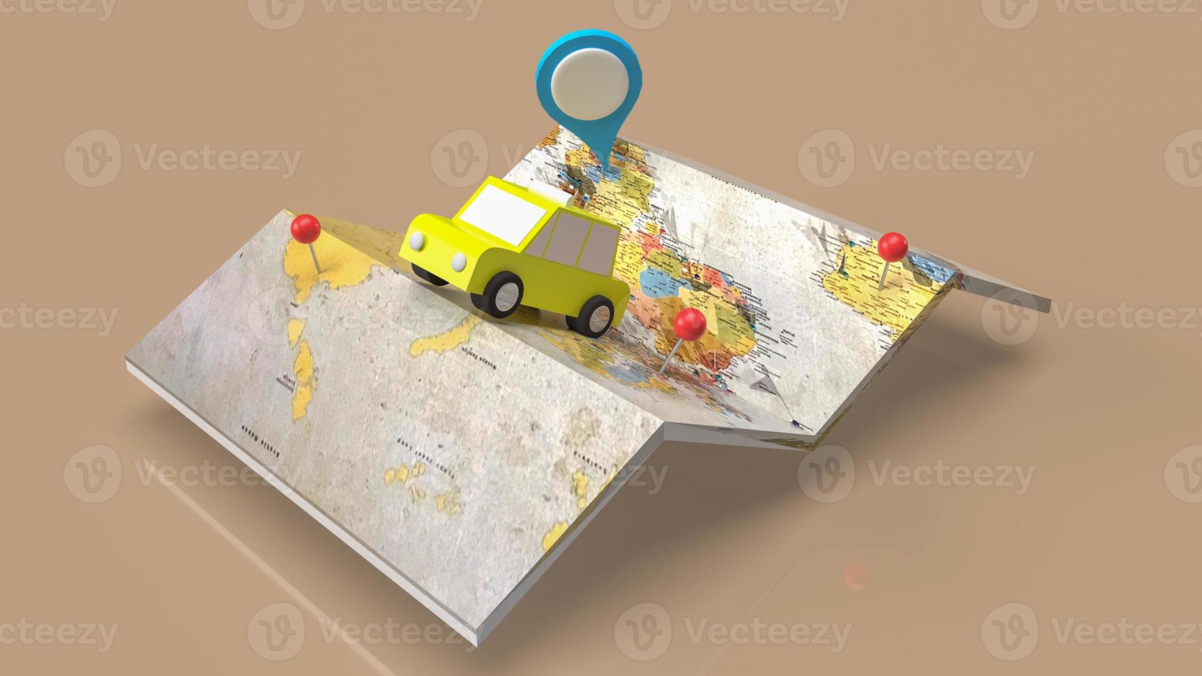 The taxi and check point on map for  travel or application concept 3d rendering photo