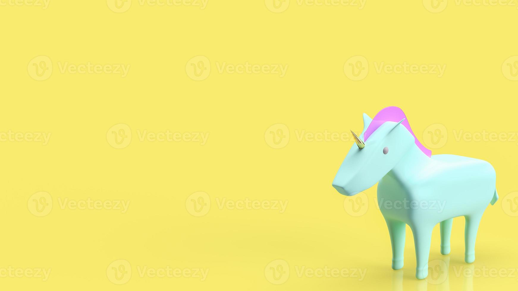 el unicornio azul sobre fondo amarillo para la representación 3d del concepto de inicio foto