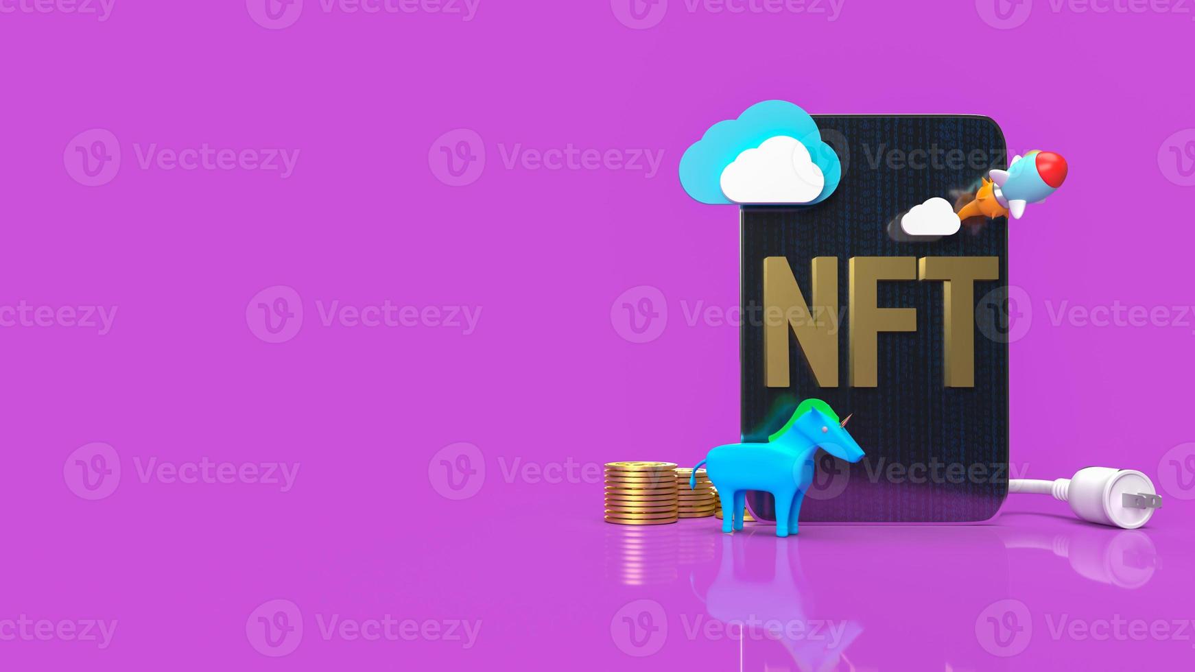 The nft or Non Fungible Token for art and technology concept 3d rendering photo