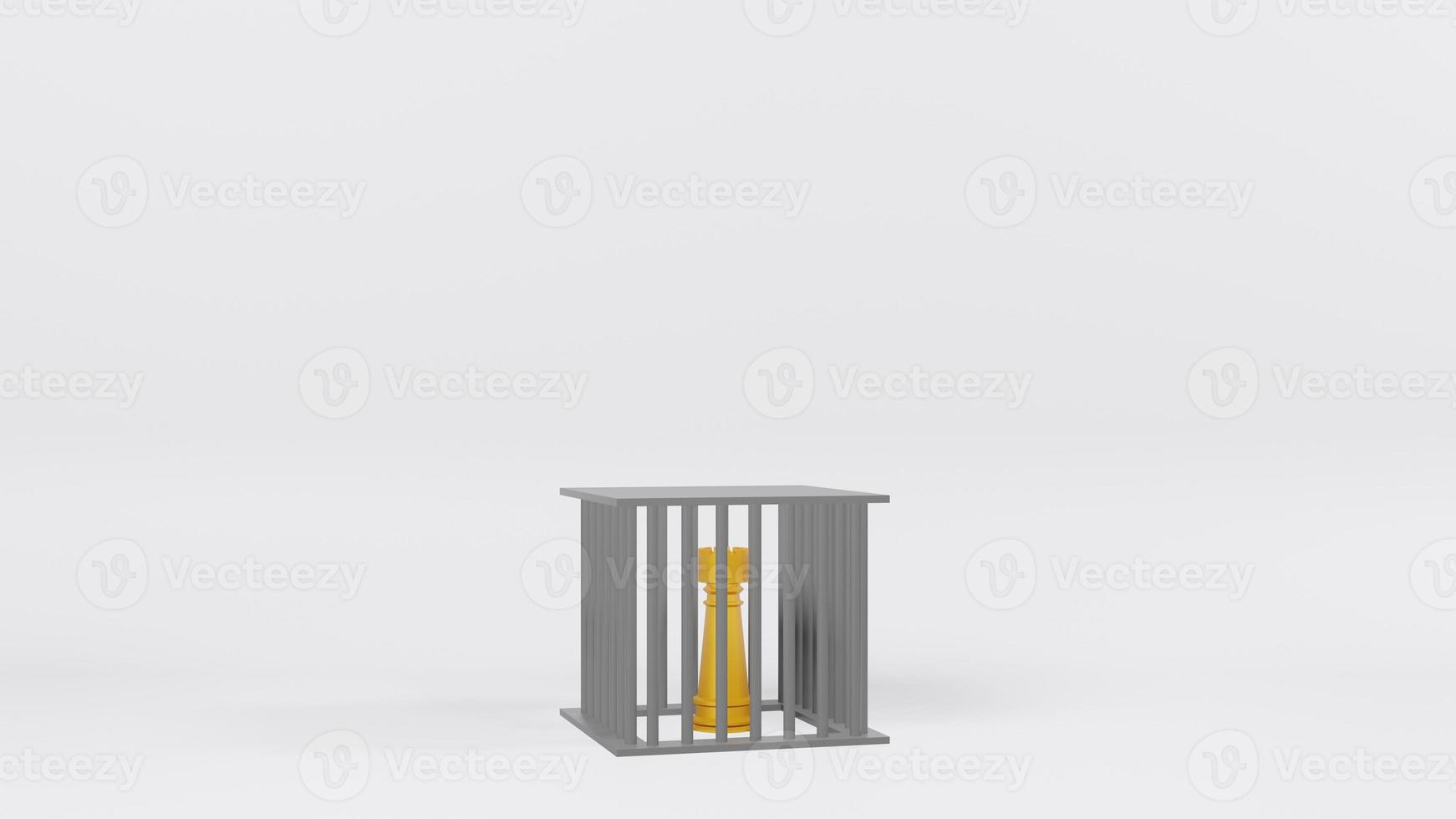 The golden king chess in cage  for business content 3d rendering. photo