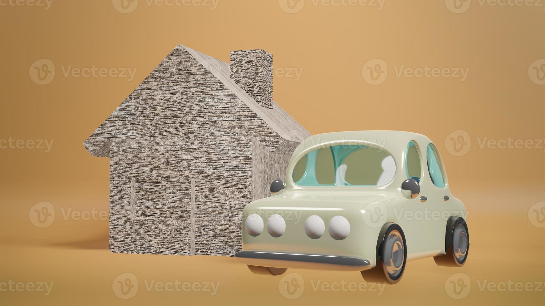 The car and wood house for property  content 3d rendering photo