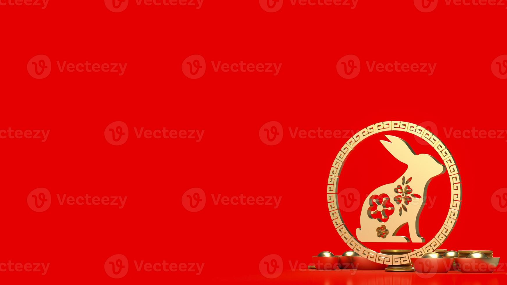 The gold rabbit and Chinese money for celebration concept 3d rendering photo