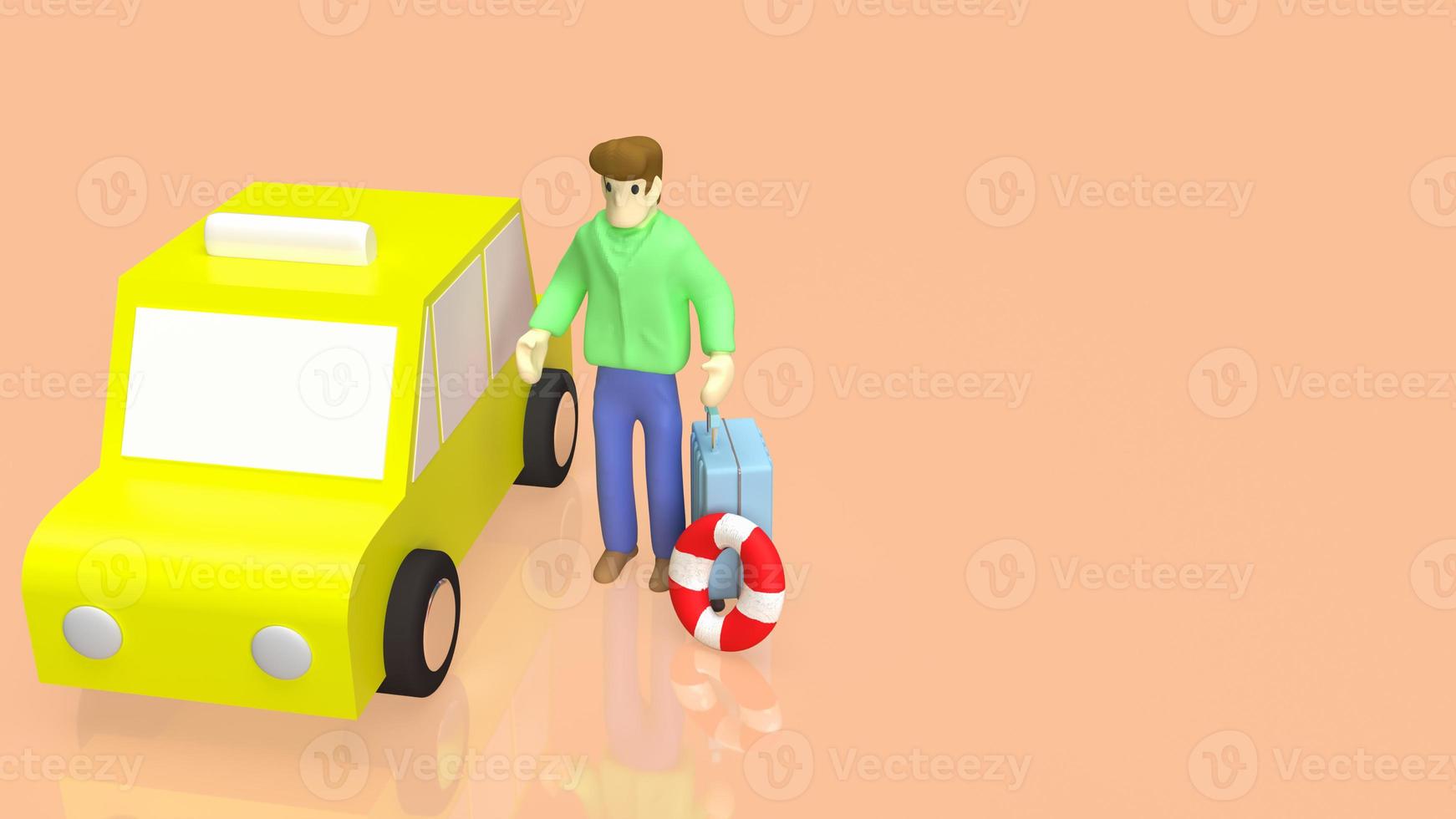 turista y taxi por concepto de viaje renderizado 3d foto