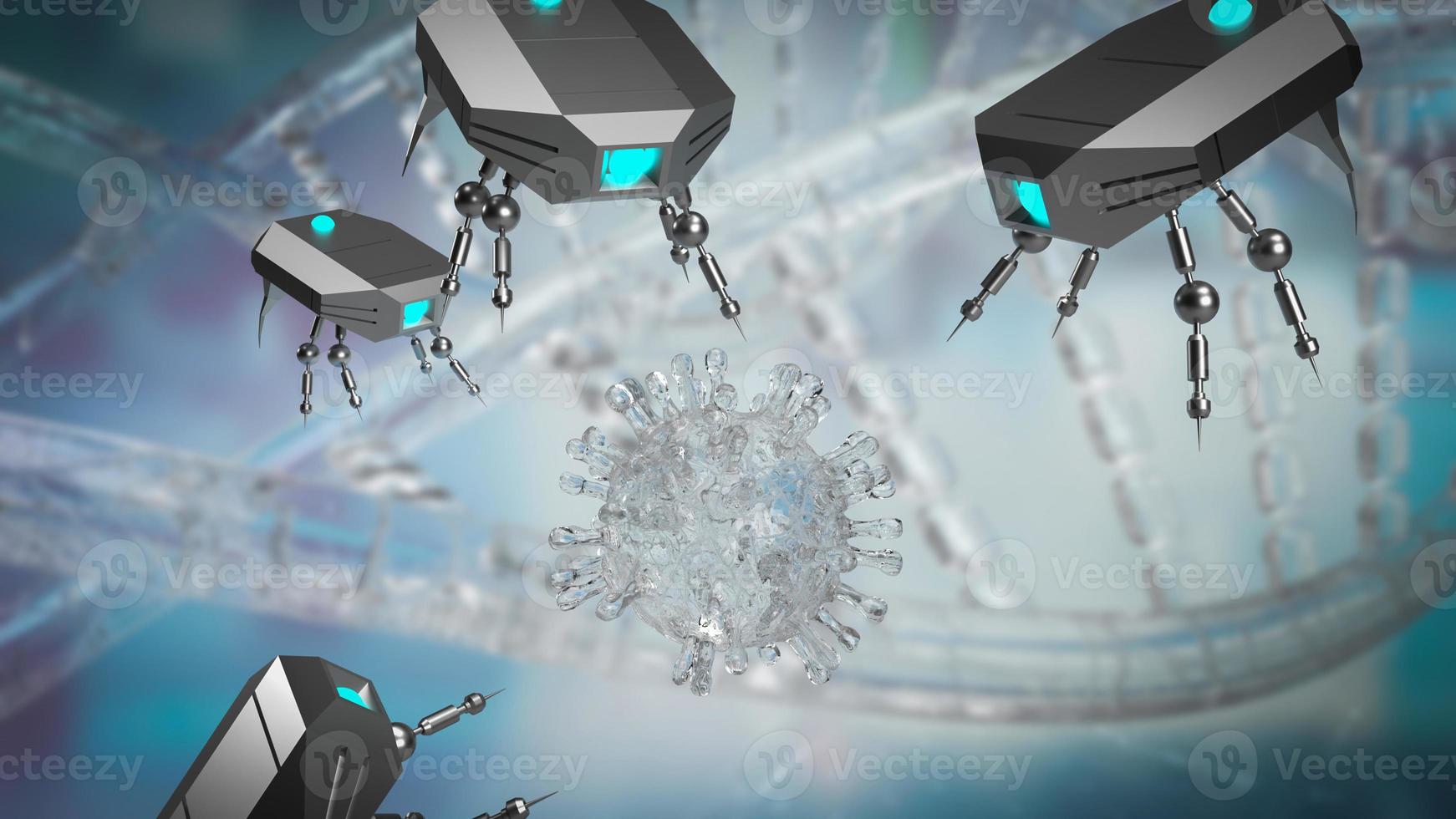el nano bot y el virus para la representación 3d del concepto de ciencia o tecnología foto