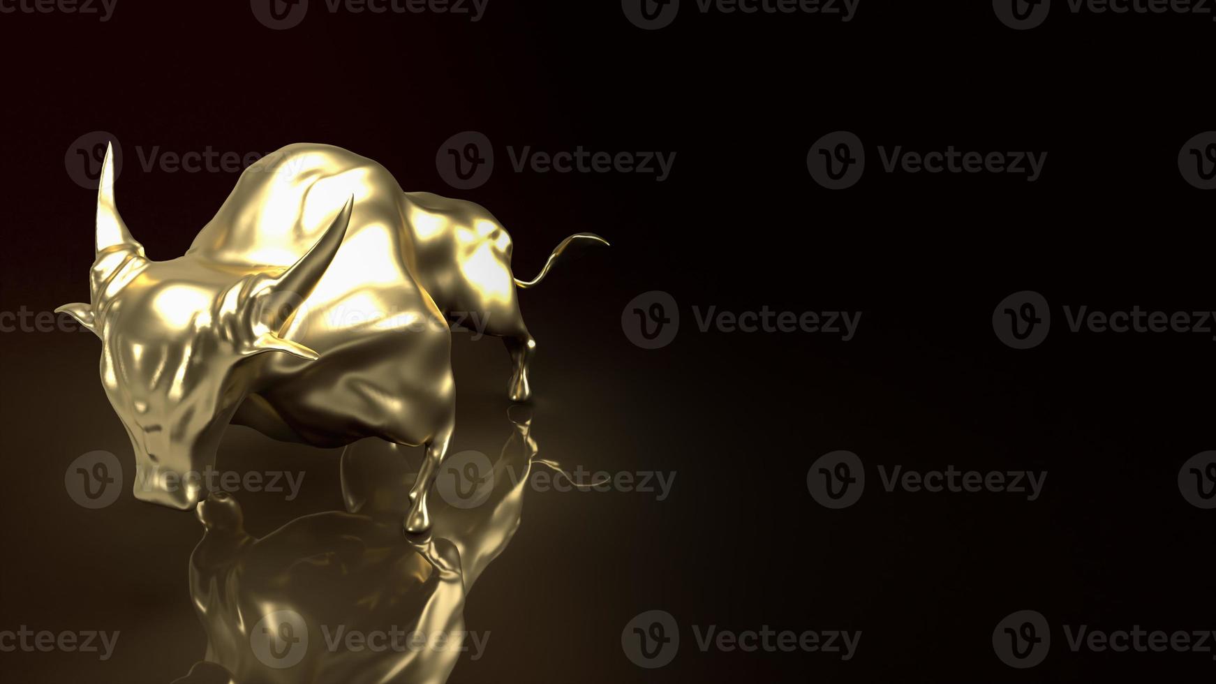 The gold bull on black background for business concept 3d rendering photo