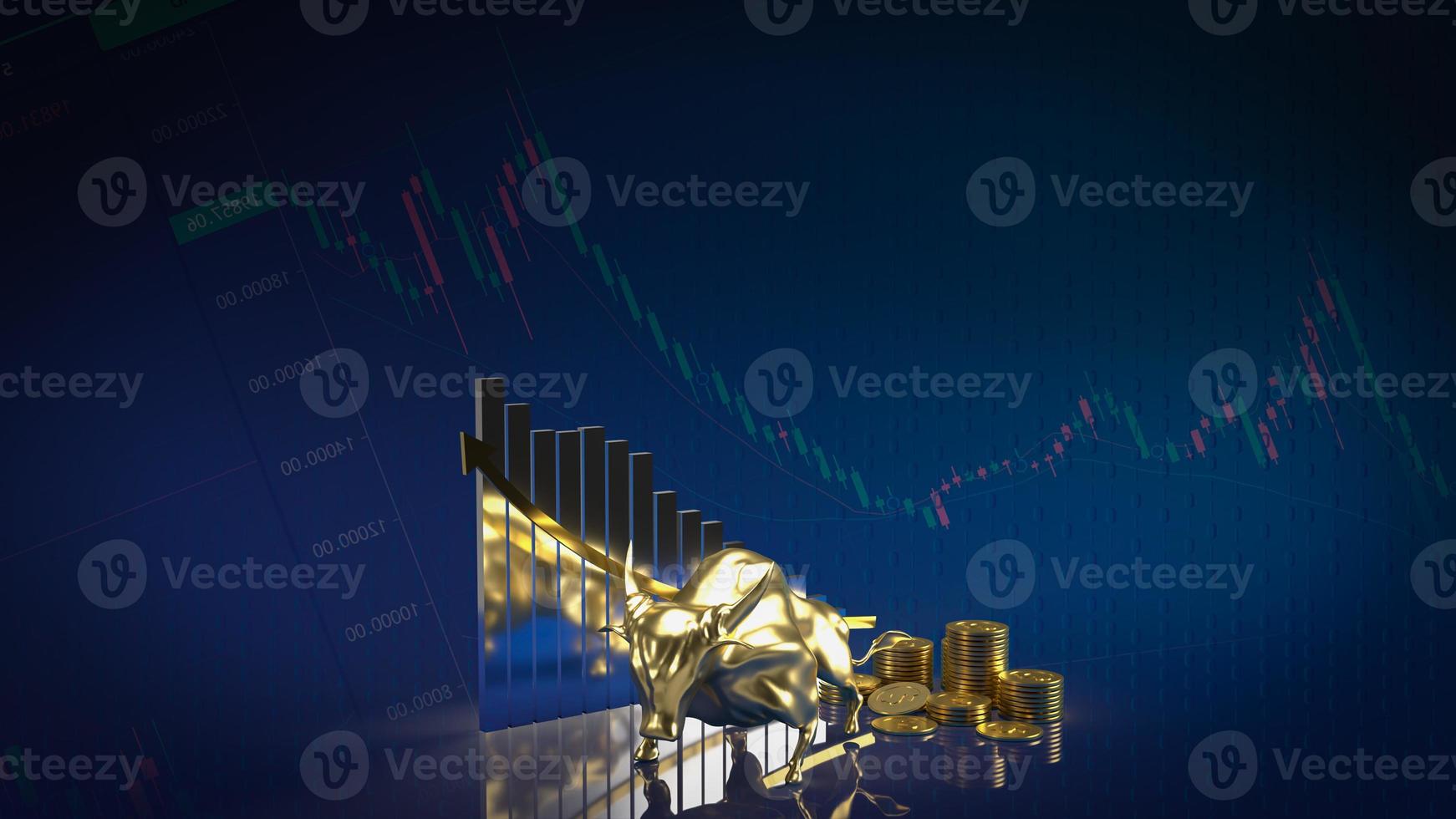 The gold bull on chart background for business concept 3d rendering photo