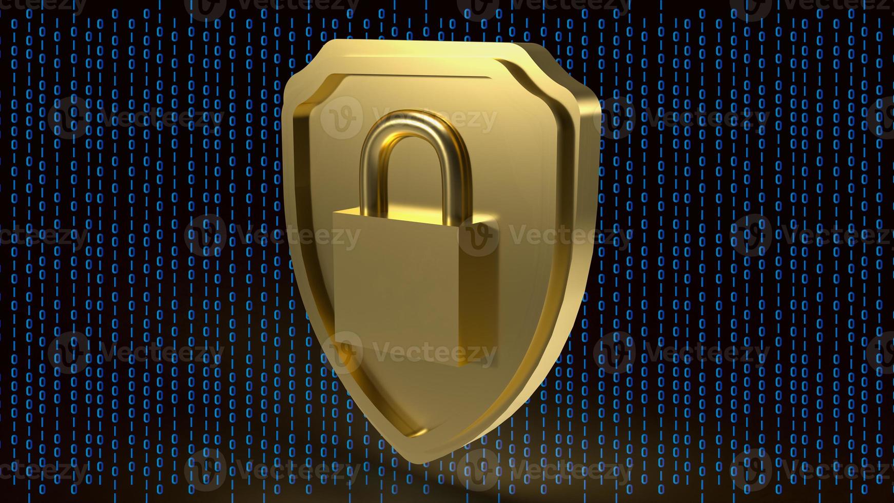 The gold master key on shield on digital background  for security concept 3d rendering photo