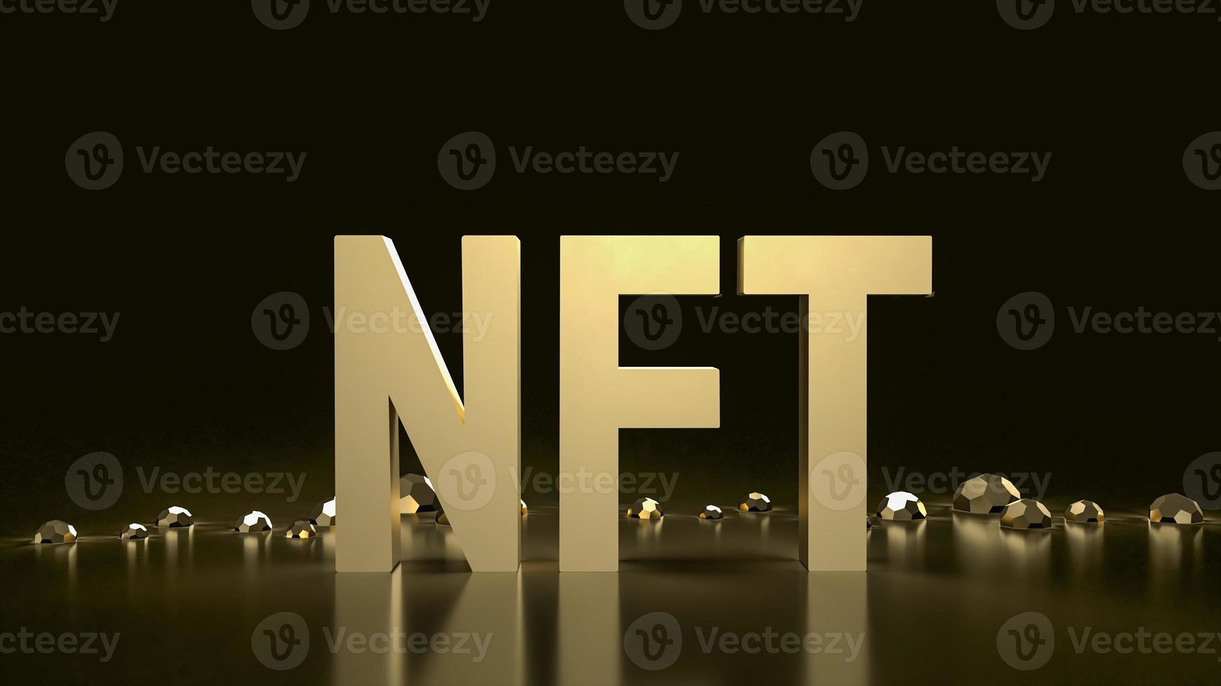 The gold nft text on black background  for business or art concept 3d rendering photo