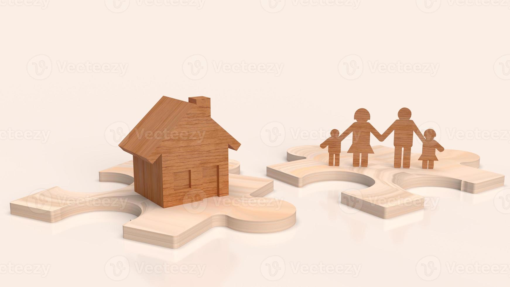 The home wooden and family plate on jigsaw 3d rendering. photo