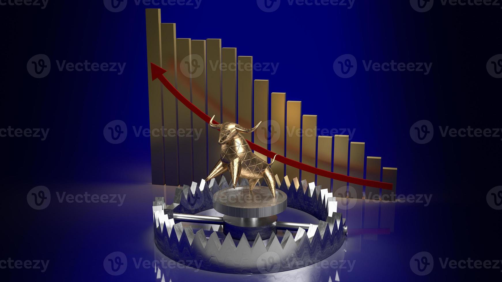 gold bull in trap and chart arrow up for business concept 3d rendering photo