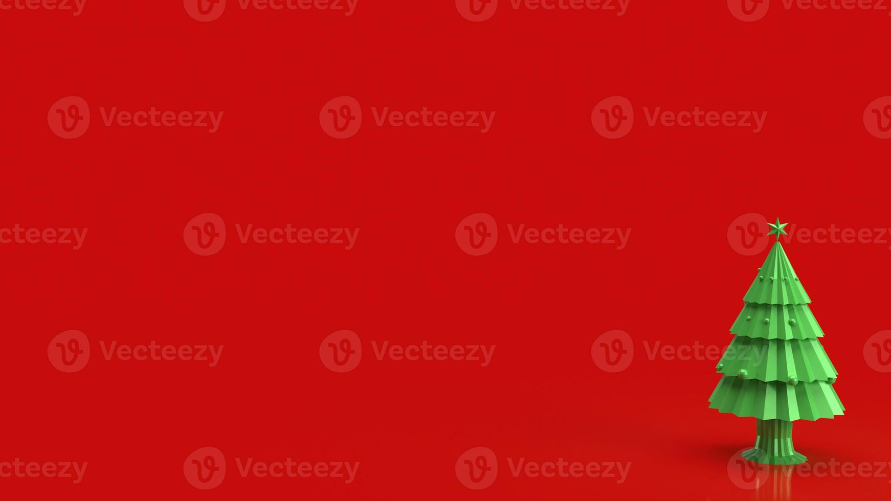 The green Christmas tree on red background for holiday celebration or  promotion business background 3d rendering photo