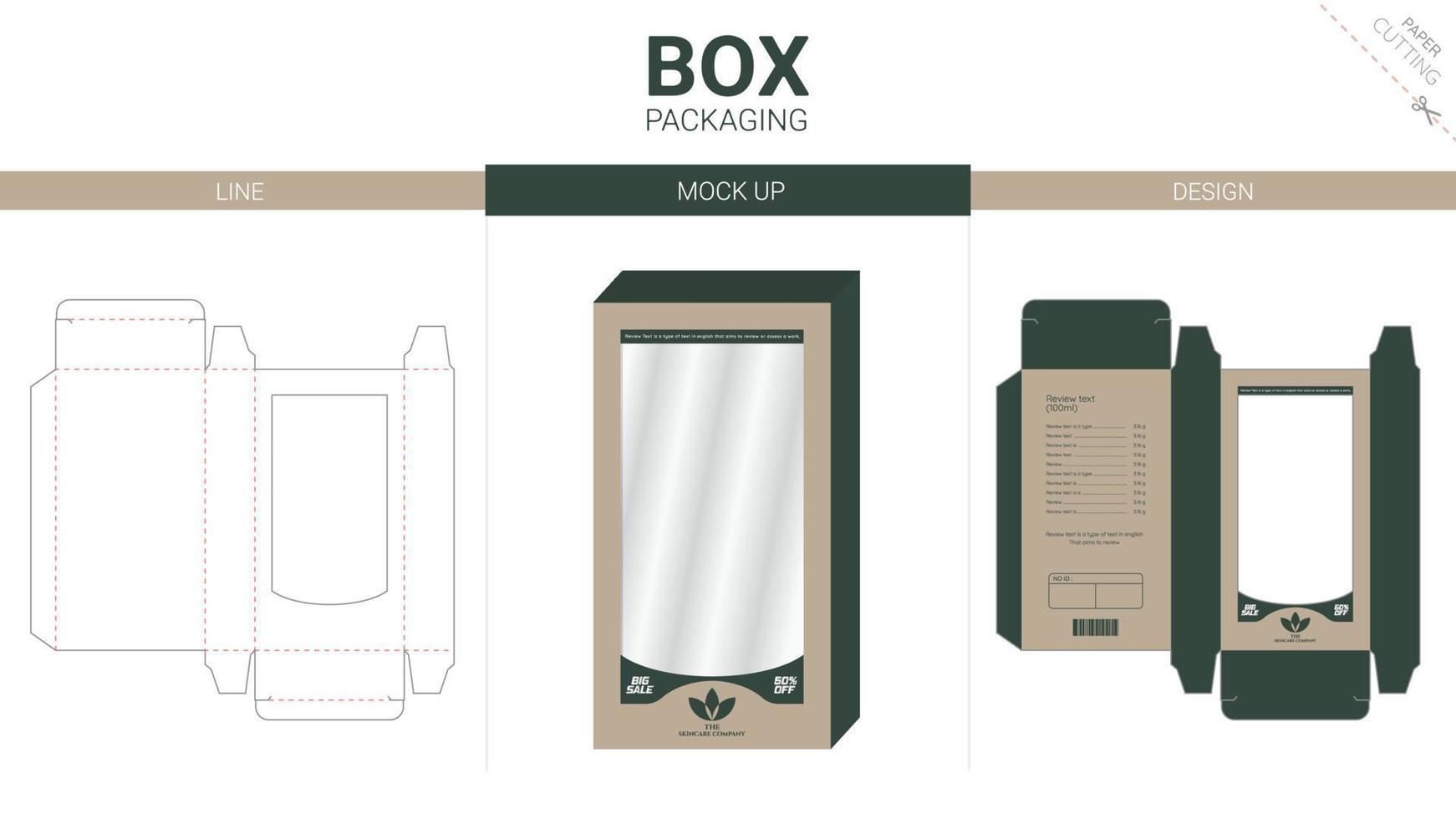 Box packaging and mockup die cut template vector