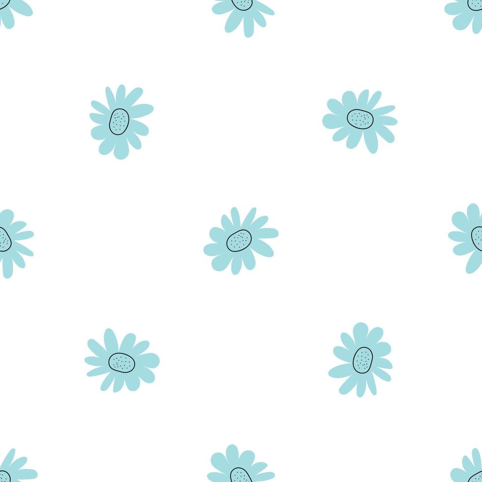 Floral seamless vector pattern with flowers. Spring flora. Simple hand-drawn kids style. Pretty ditsy for fabric, textile, wallpaper. Digital paper in white background