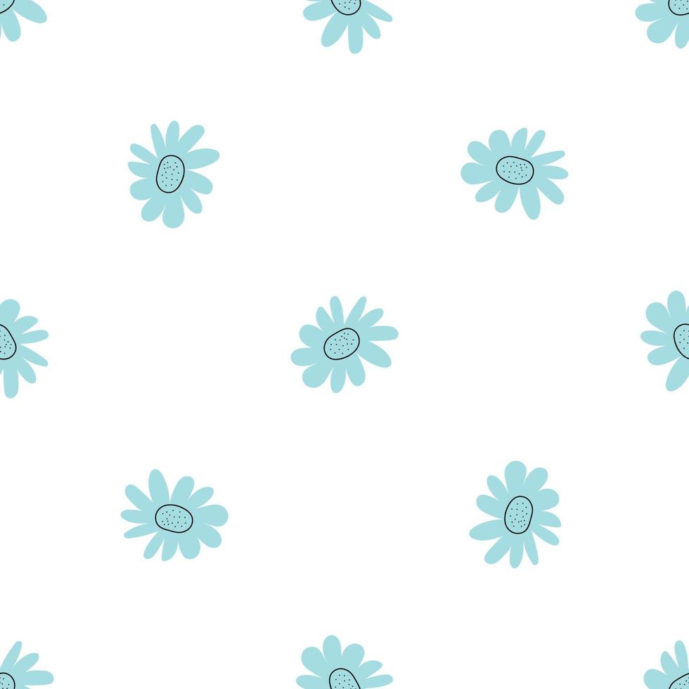 Floral seamless vector pattern with flowers. Spring flora. Simple hand-drawn kids style. Pretty ditsy for fabric, textile, wallpaper. Digital paper in white background