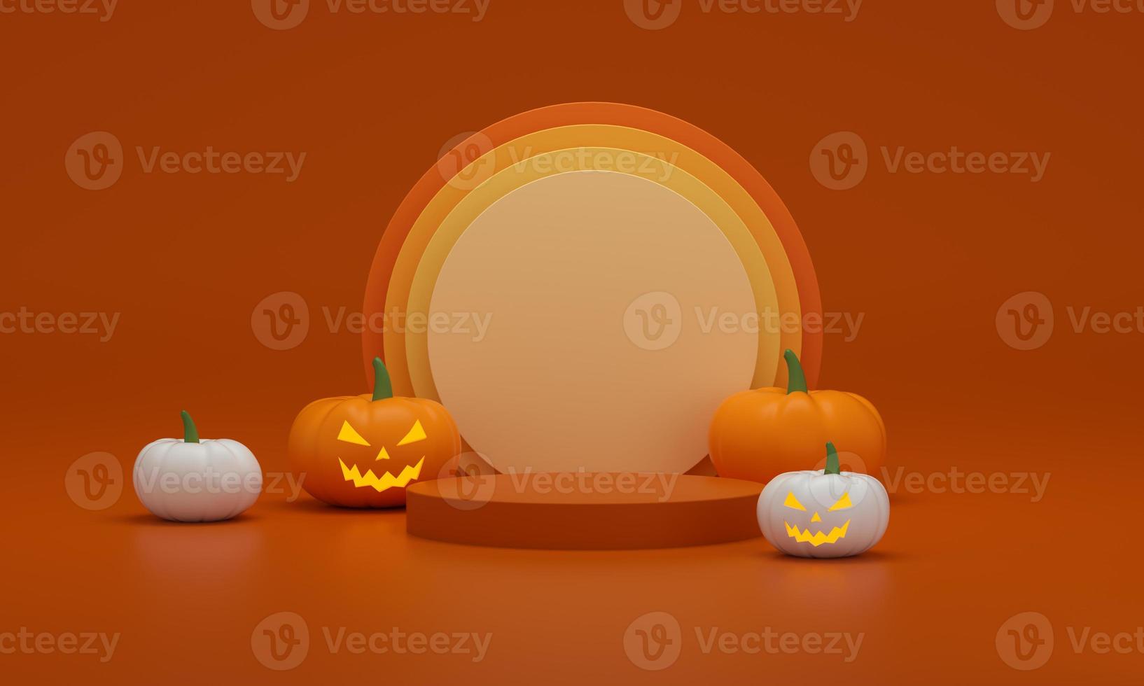 Halloween pedestal with pumpkins on a orange studio background. photo