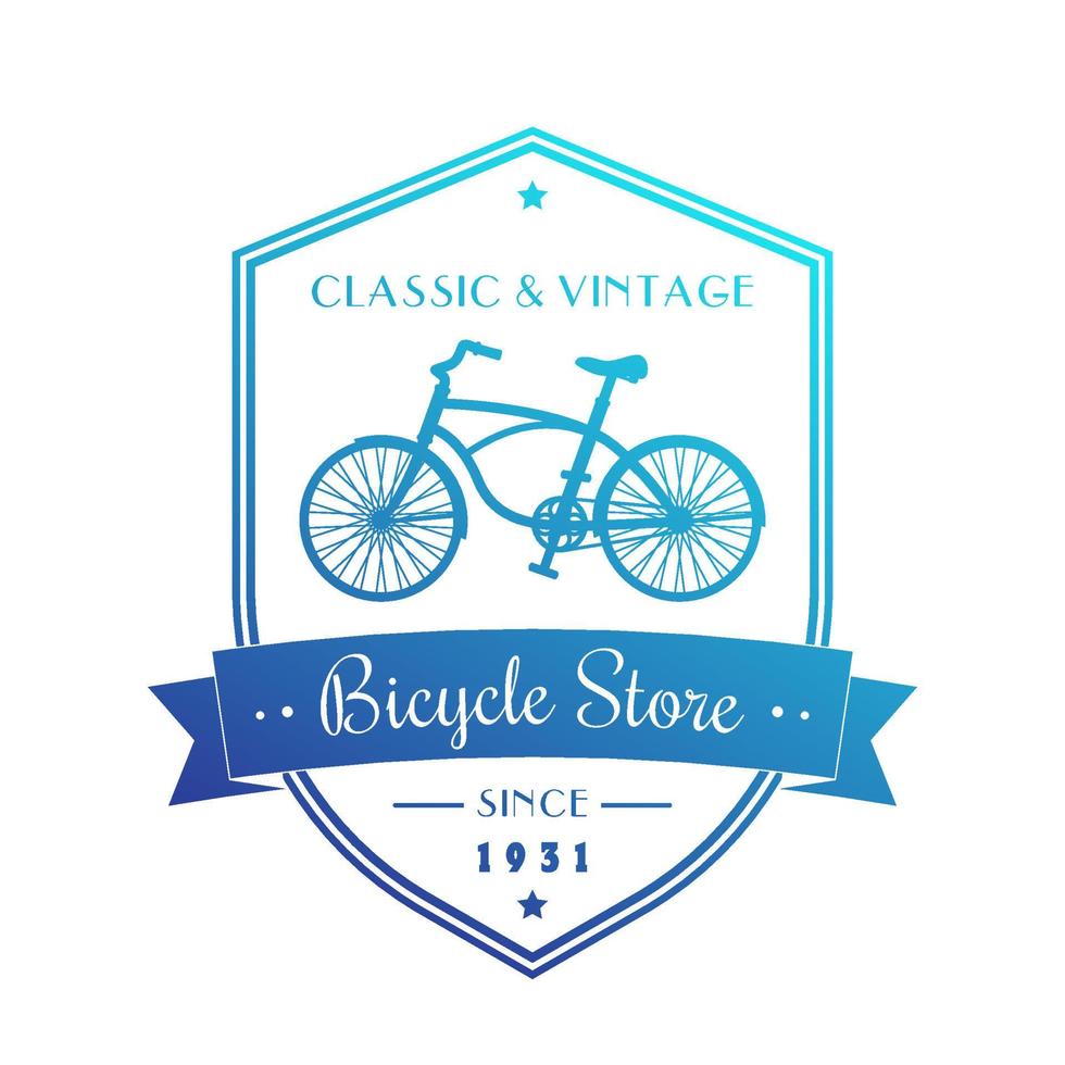 Bicycle store, emblem with retro bike on white, vector illustration