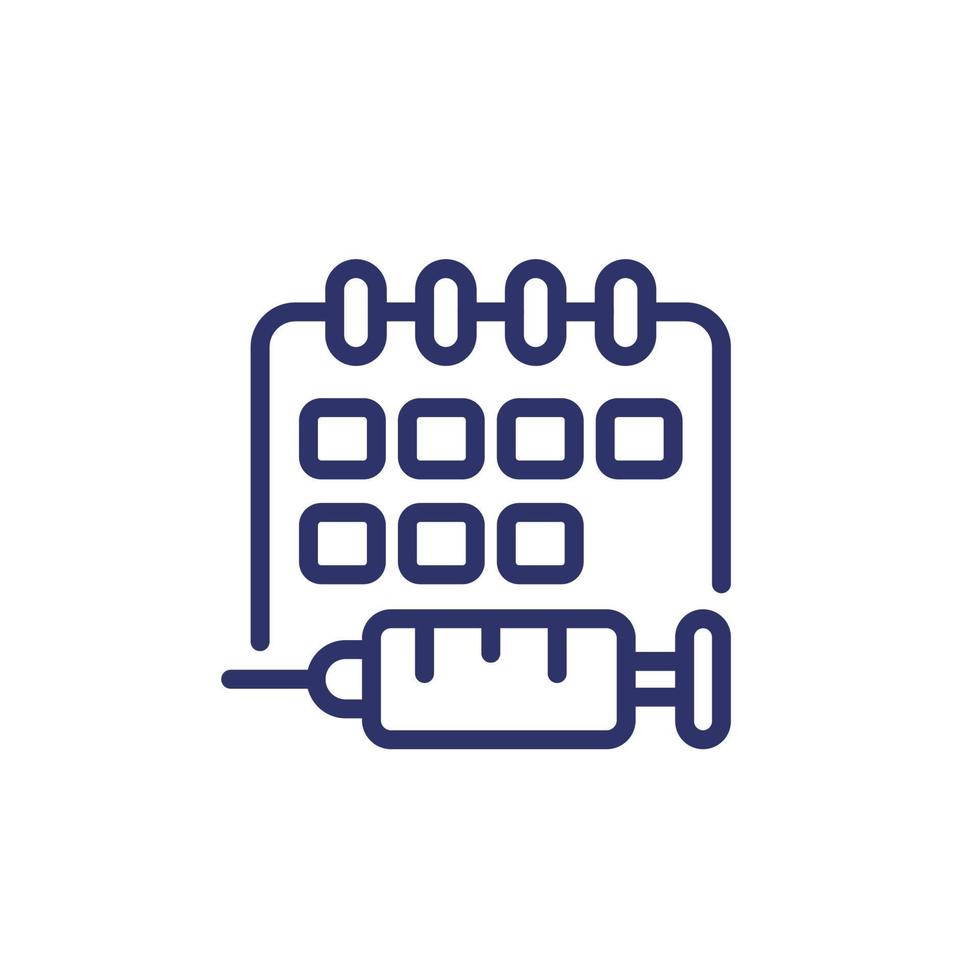 Immunization schedule line icon with calendar and vaccine vector