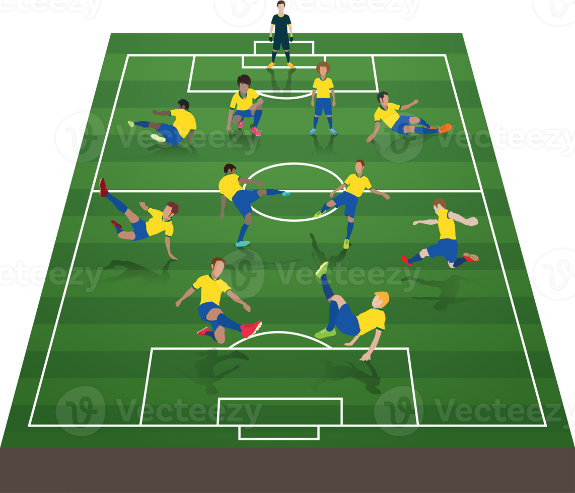 football players on 3d soccer field png