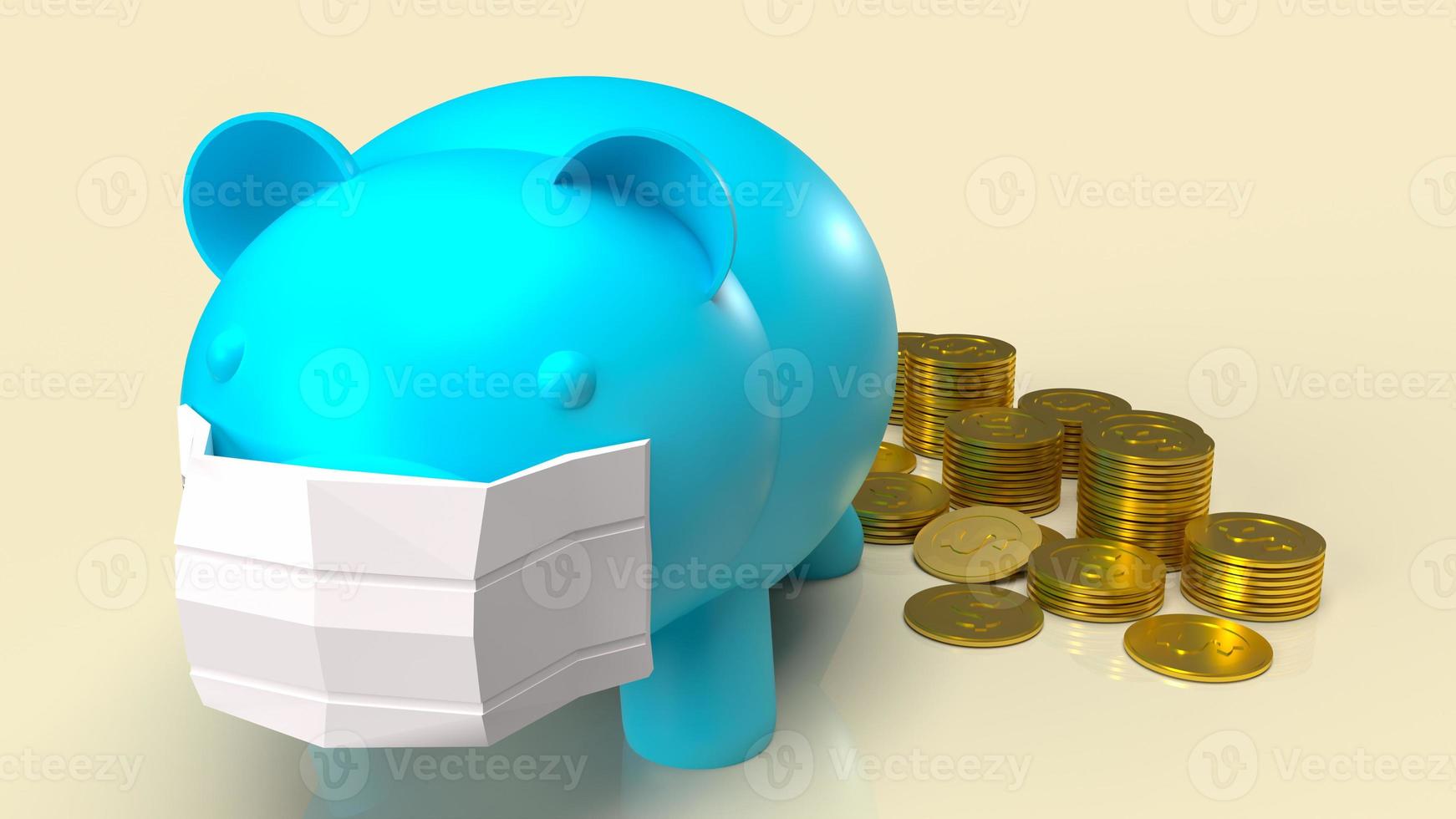 The blue pig and mask for business or health content 3d rendering photo