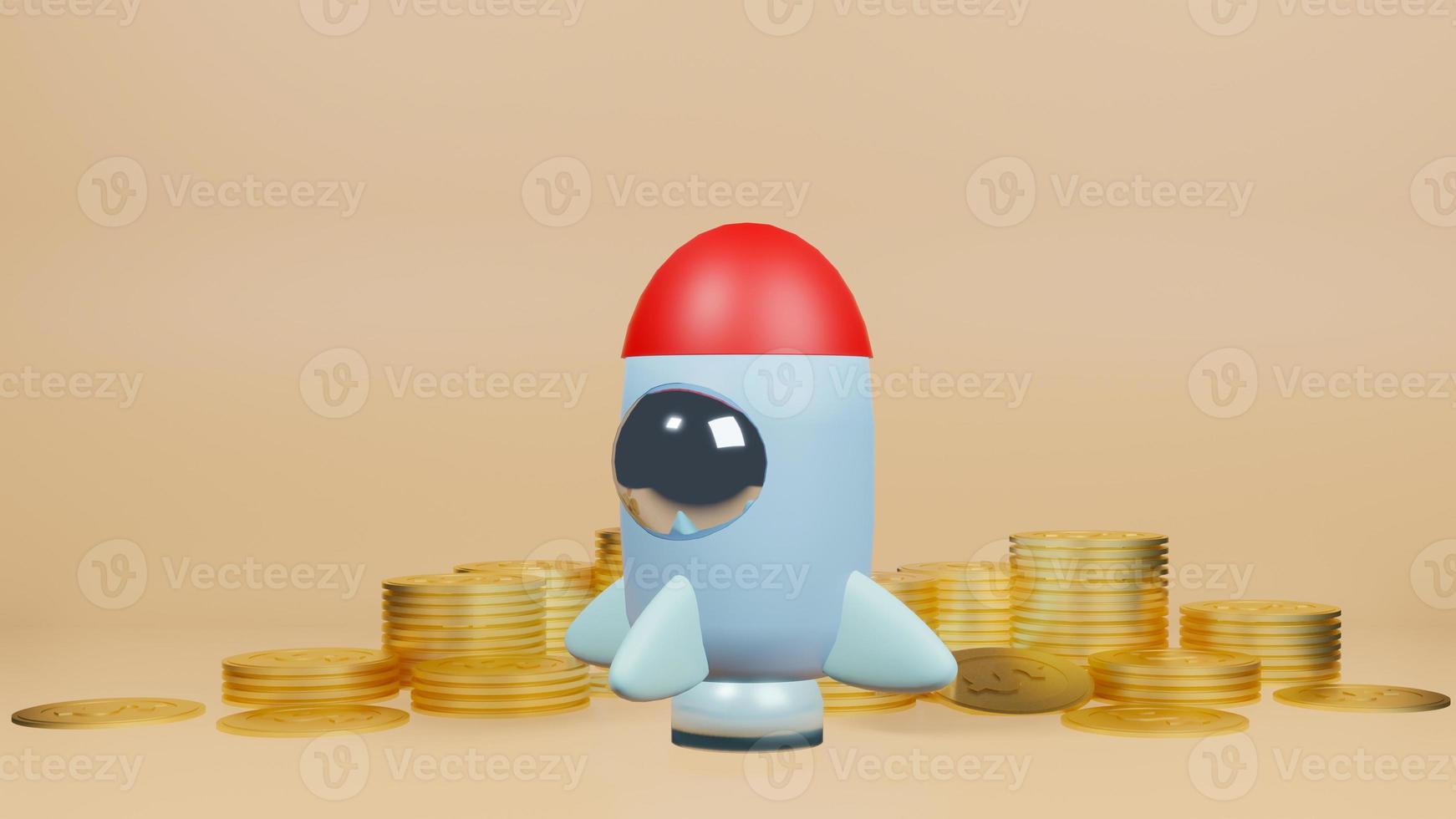 The rocket and gold coins for start up content 3d rendering photo