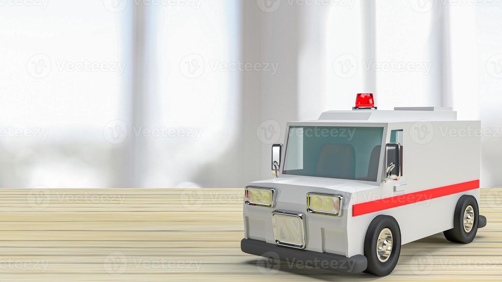 The  Ambulance on wood table for health care or medical concept 3d rendering photo