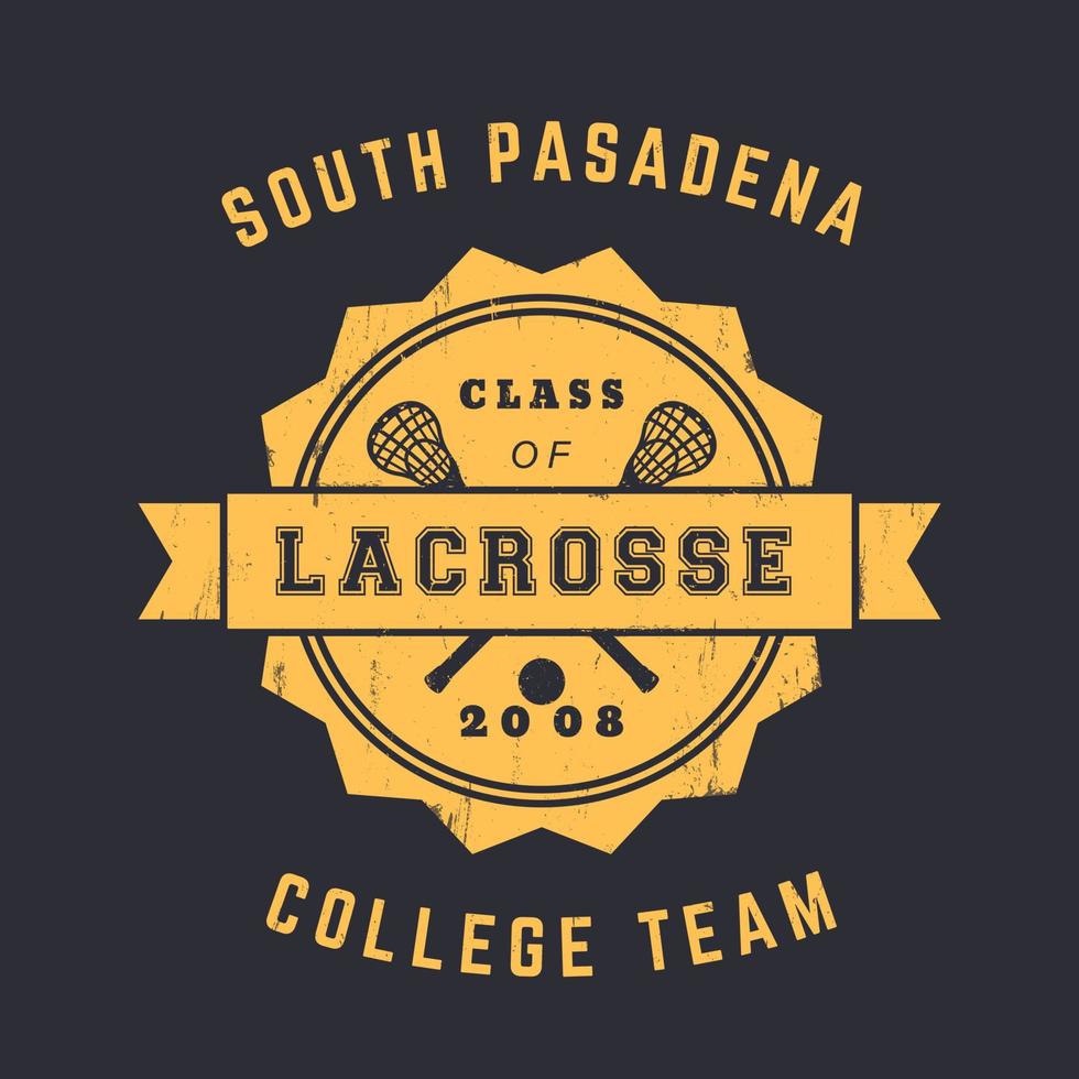 Lacrosse team, vintage badge, emblem, lacrosse t-shirt design, print, vector illustration