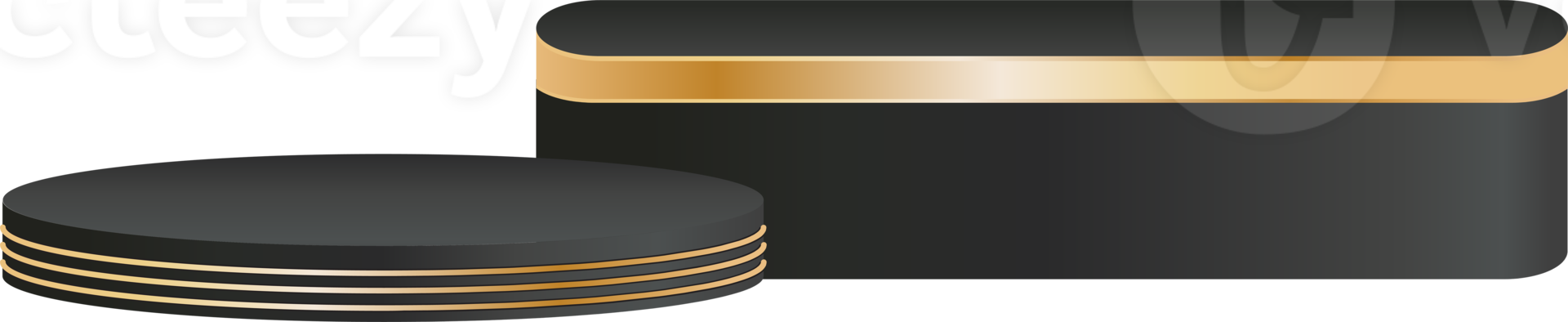 Black podium with golden ring. Mock up for fashion presentation png