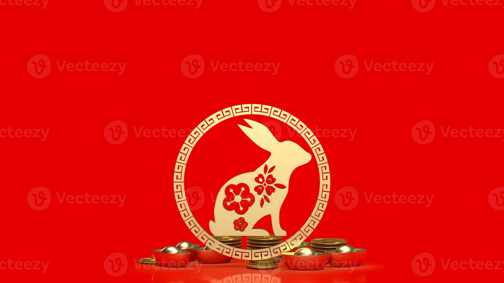 The gold rabbit and Chinese money for celebration concept 3d rendering photo