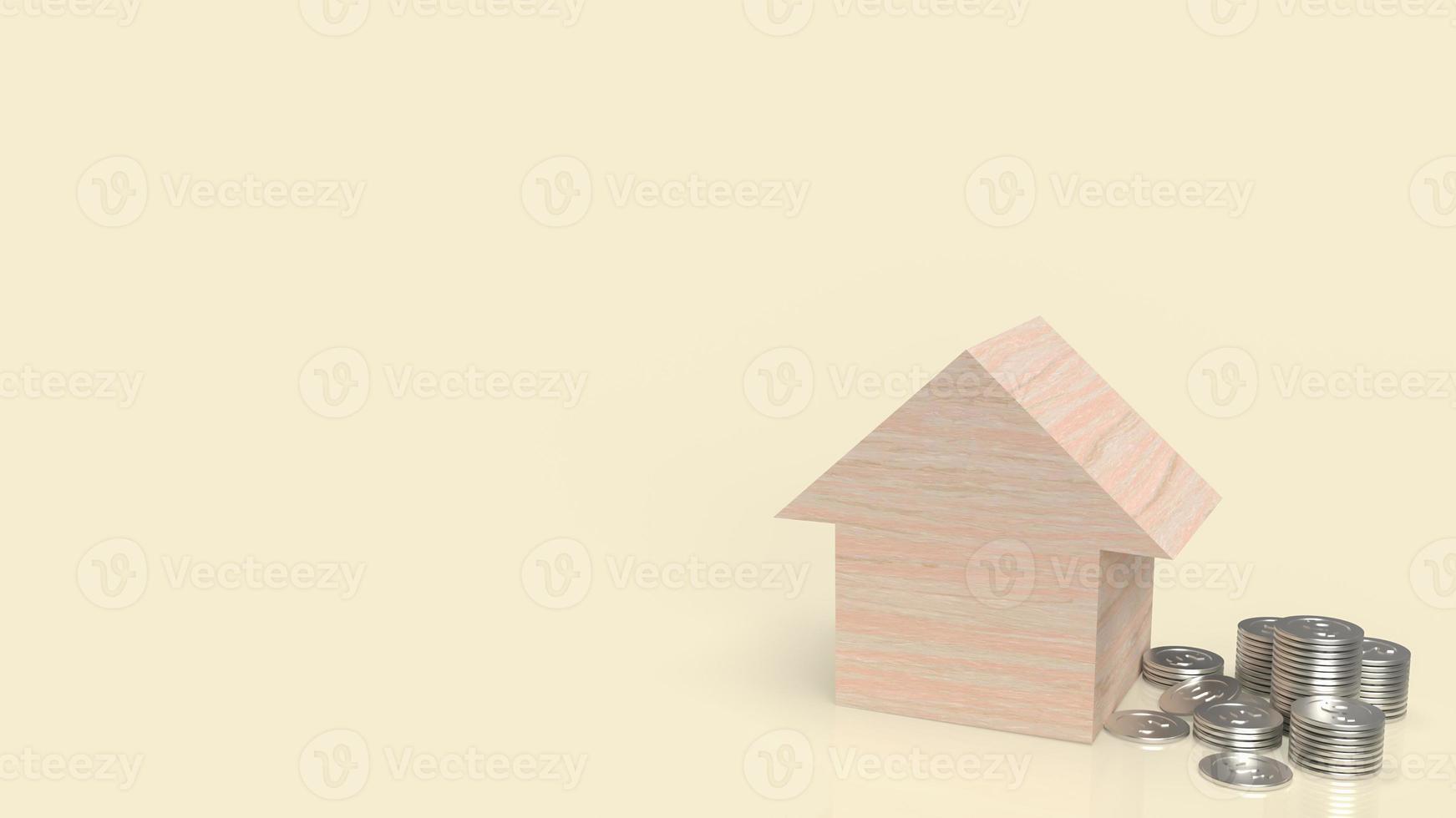 The wood home and money coins for property or business concept 3d rendering photo