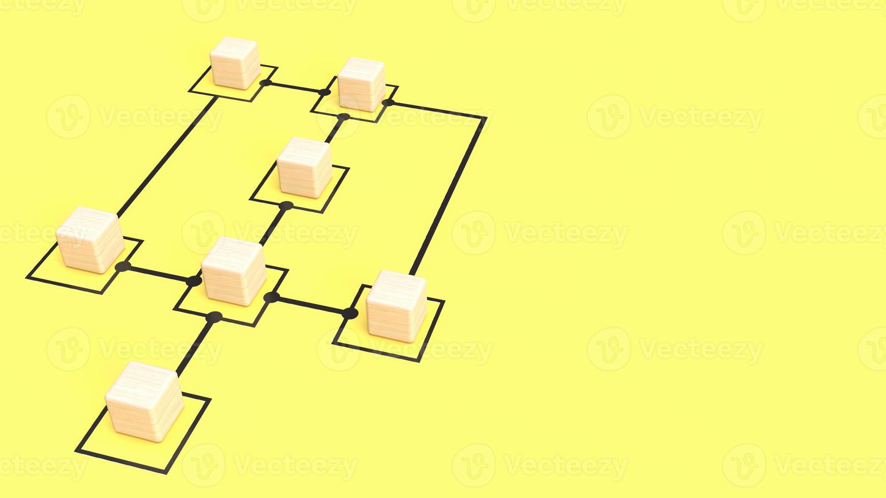 los cubos de madera en el fondo amarillo del gráfico para la representación 3d del concepto de negocio foto