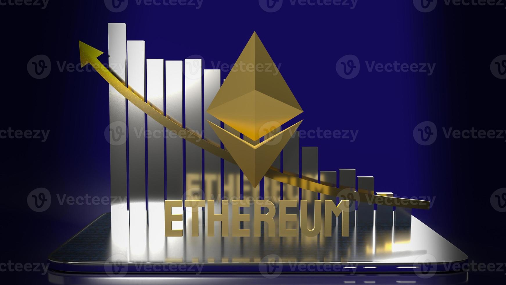 The  gold ethereum  cryptocurrency for business concept 3d rendering, Bangkok ,Thailand, 02-07-2021. photo