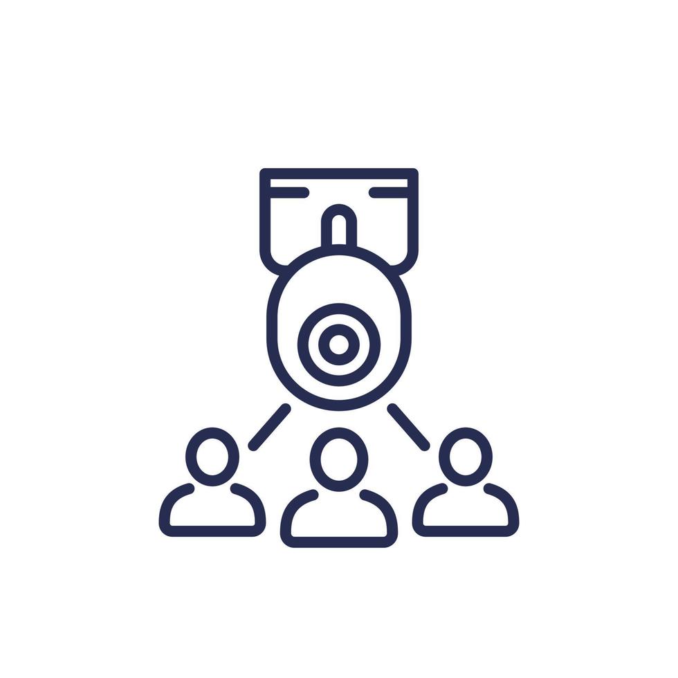 cctv camera and users icon, line vector