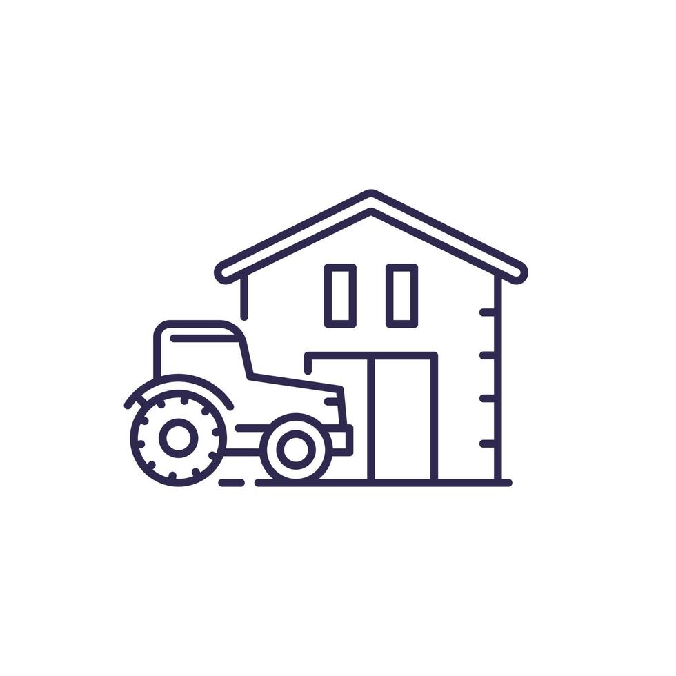 icono de línea de tractor y granero vector