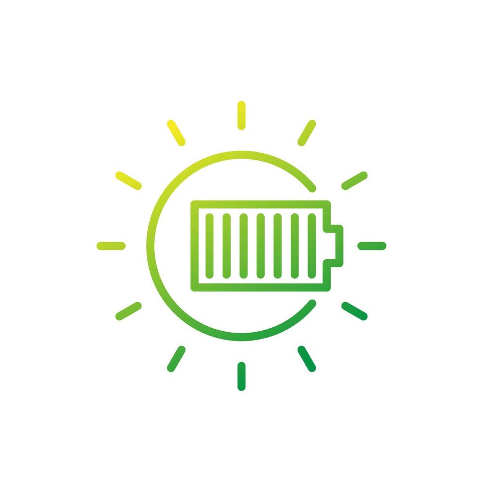 solar energy line icon with sun and battery vector