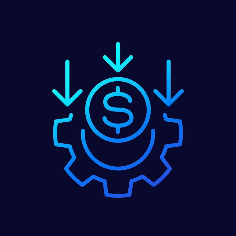 cost reduction, money line icon on dark vector