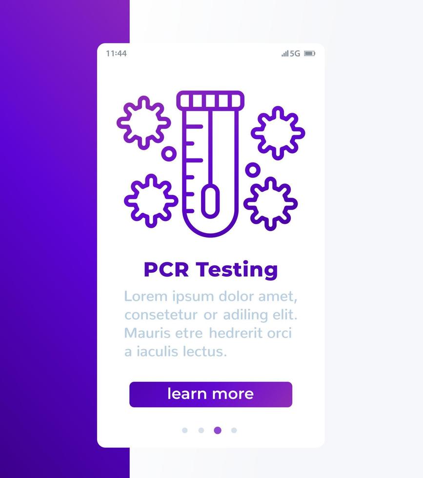 banner móvil de prueba pcr con icono de línea de prueba de hisopo vector