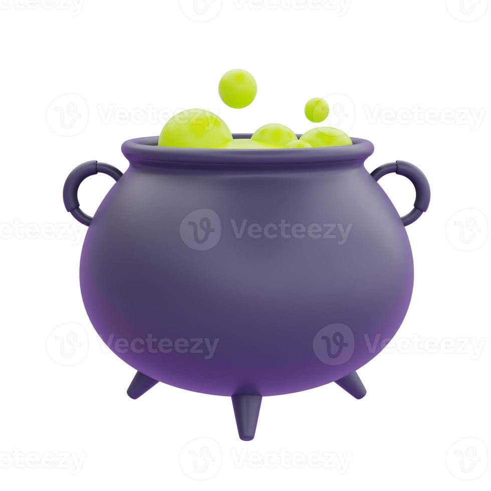Happy Halloween with witch cauldron isolated on white background, traditional october holiday, 3d rendering. photo
