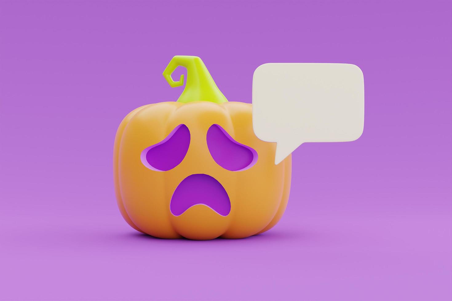 Happy Halloween with Jack-o-Lantern pumpkin character on purple background, traditional october holiday, 3d rendering. photo