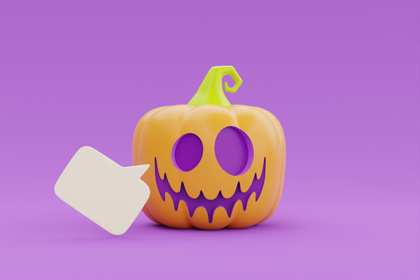 Happy Halloween with Jack-o-Lantern pumpkin character on purple background, traditional october holiday, 3d rendering. photo