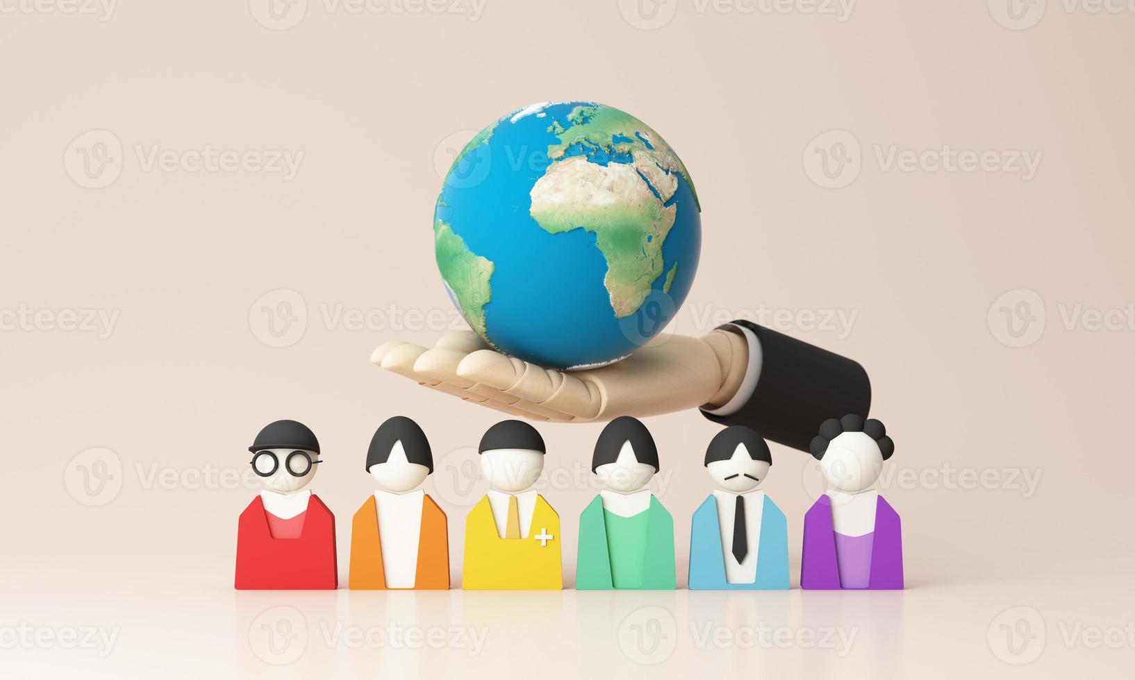 Hands holding, LGBTQ people isolated. cartoon character with globe. Concept of homosexual, gay community, tolerant LGBTQ society. Lesbians and gays as representatives of LGBT people. -3d render photo