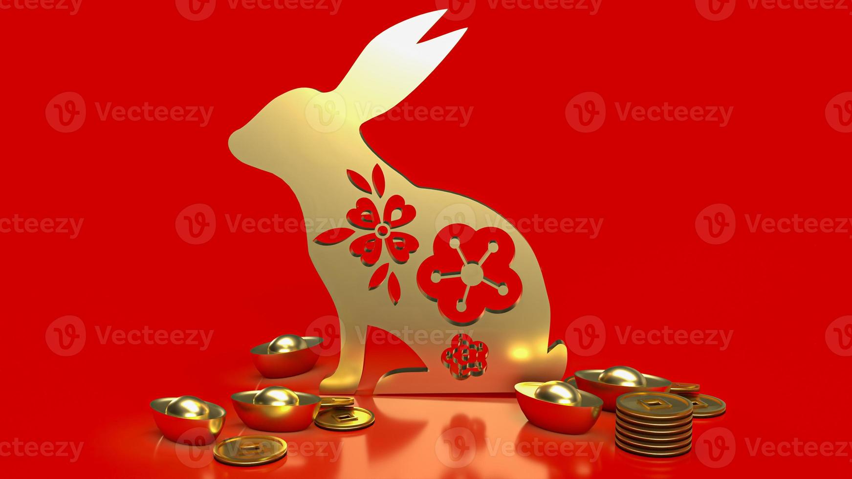 The gold rabbit and chines money for promotion concept 3d rendering photo