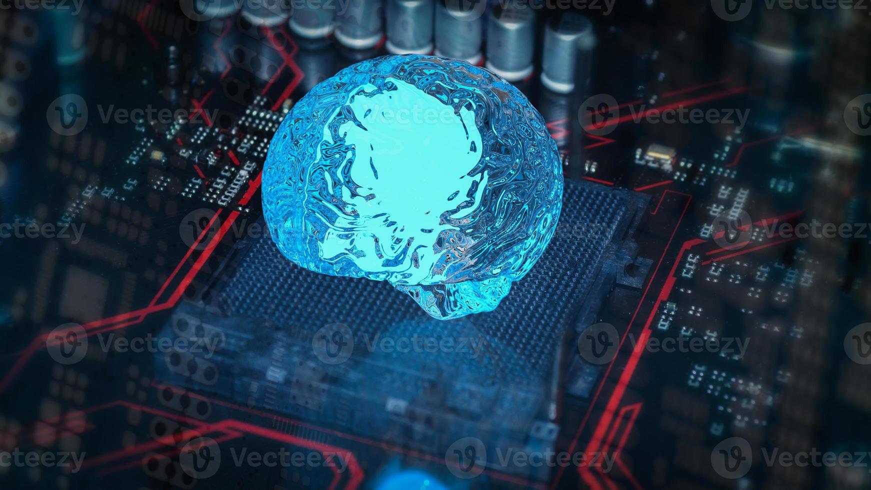 The brain glow light on pcb for sci or technology concept 3d rendering photo