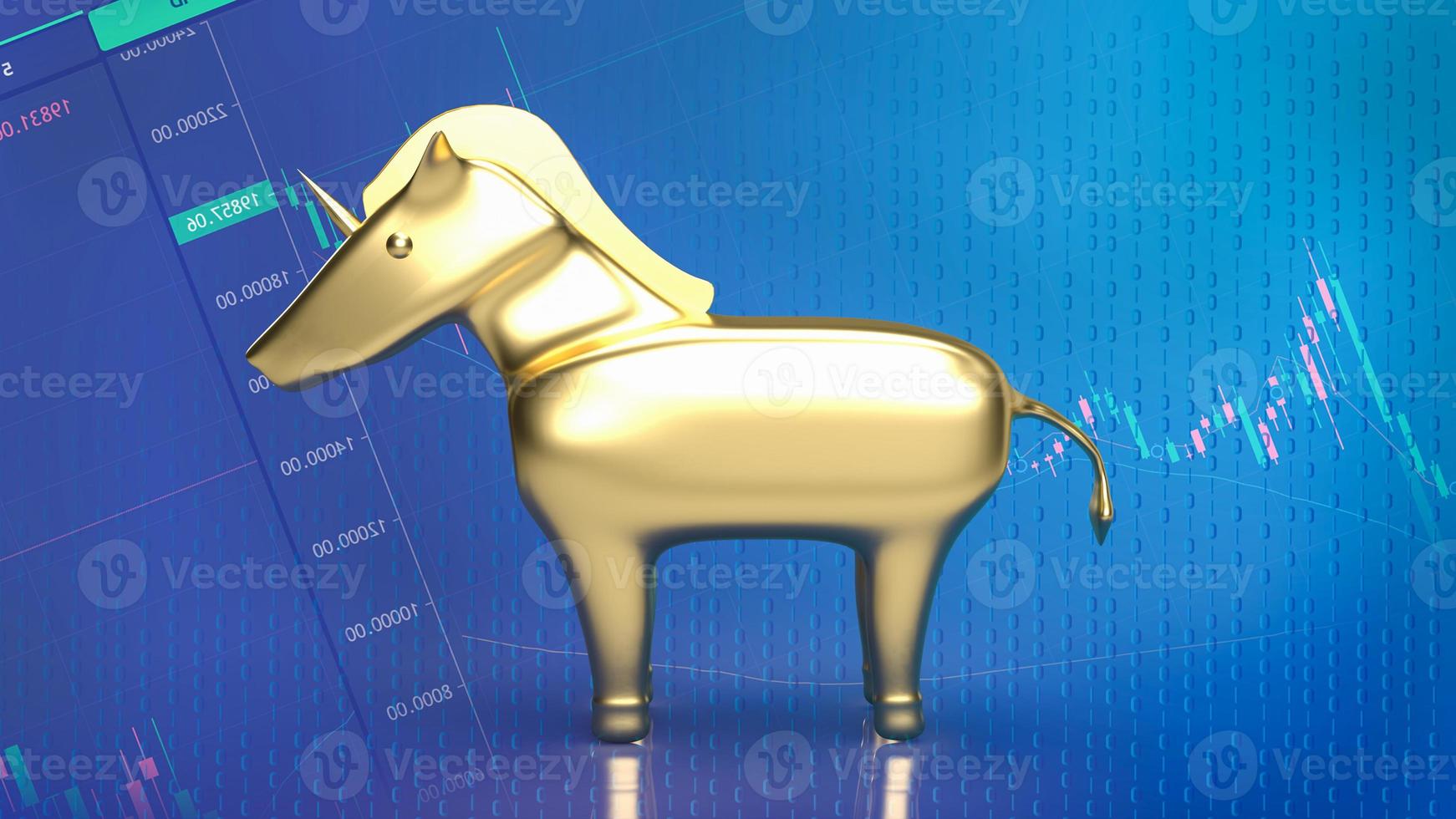 gold unicorn on business background  3d rendering photo