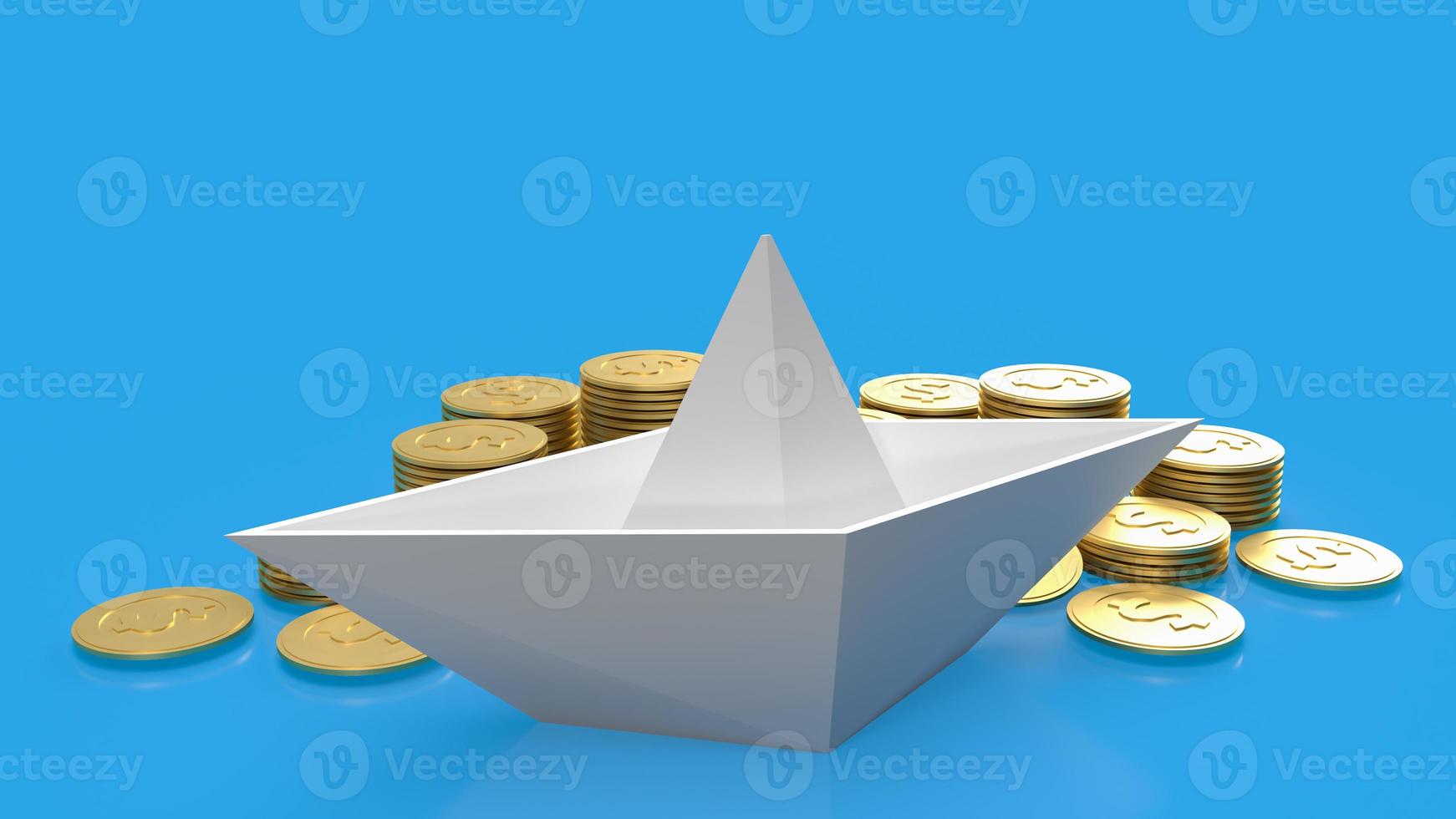 The white boat and gold coins  on blue background for business concept 3d rendering photo