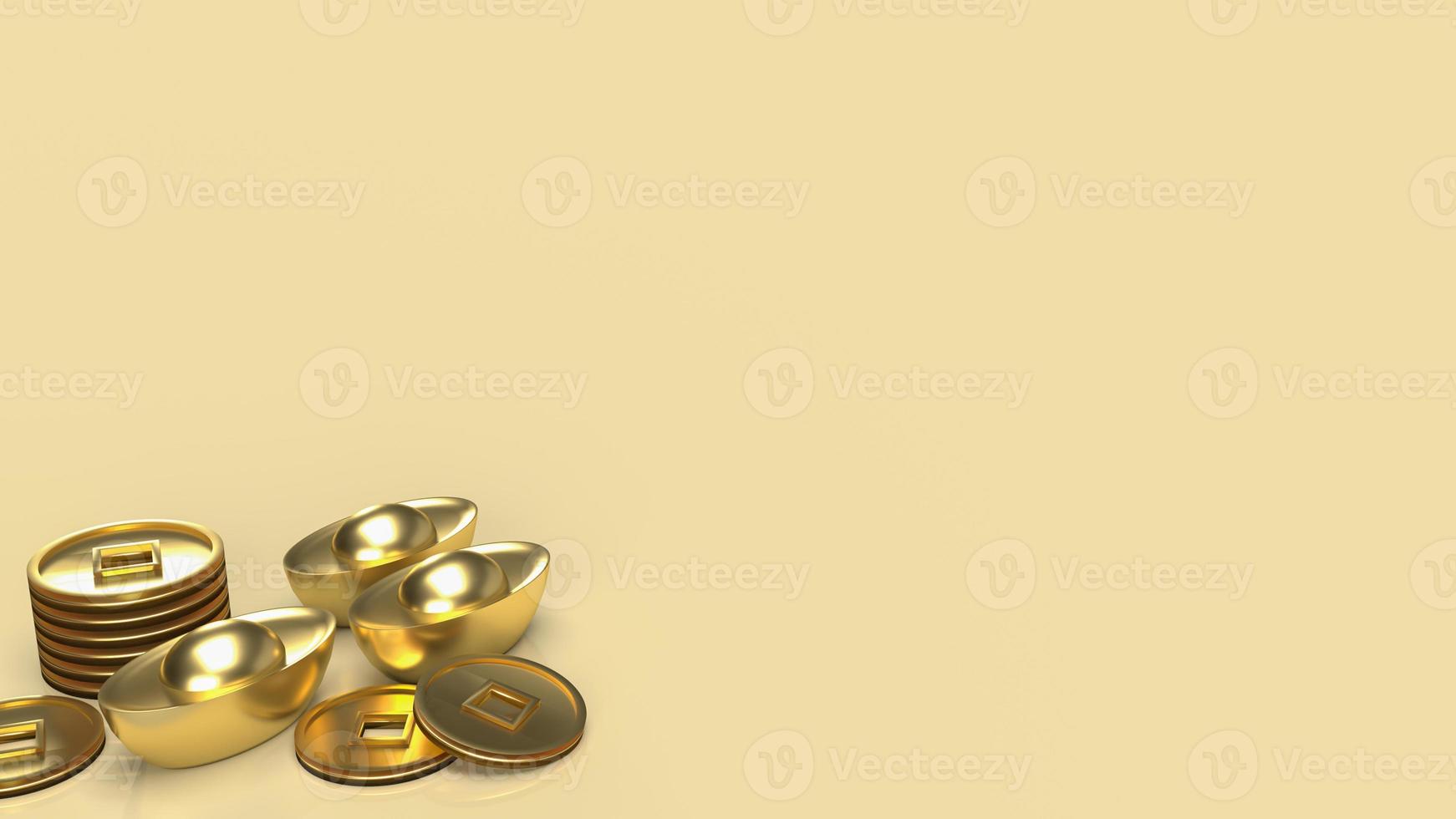 The Chinese  gold money on gold background  for business or holiday concept 3d rendering photo