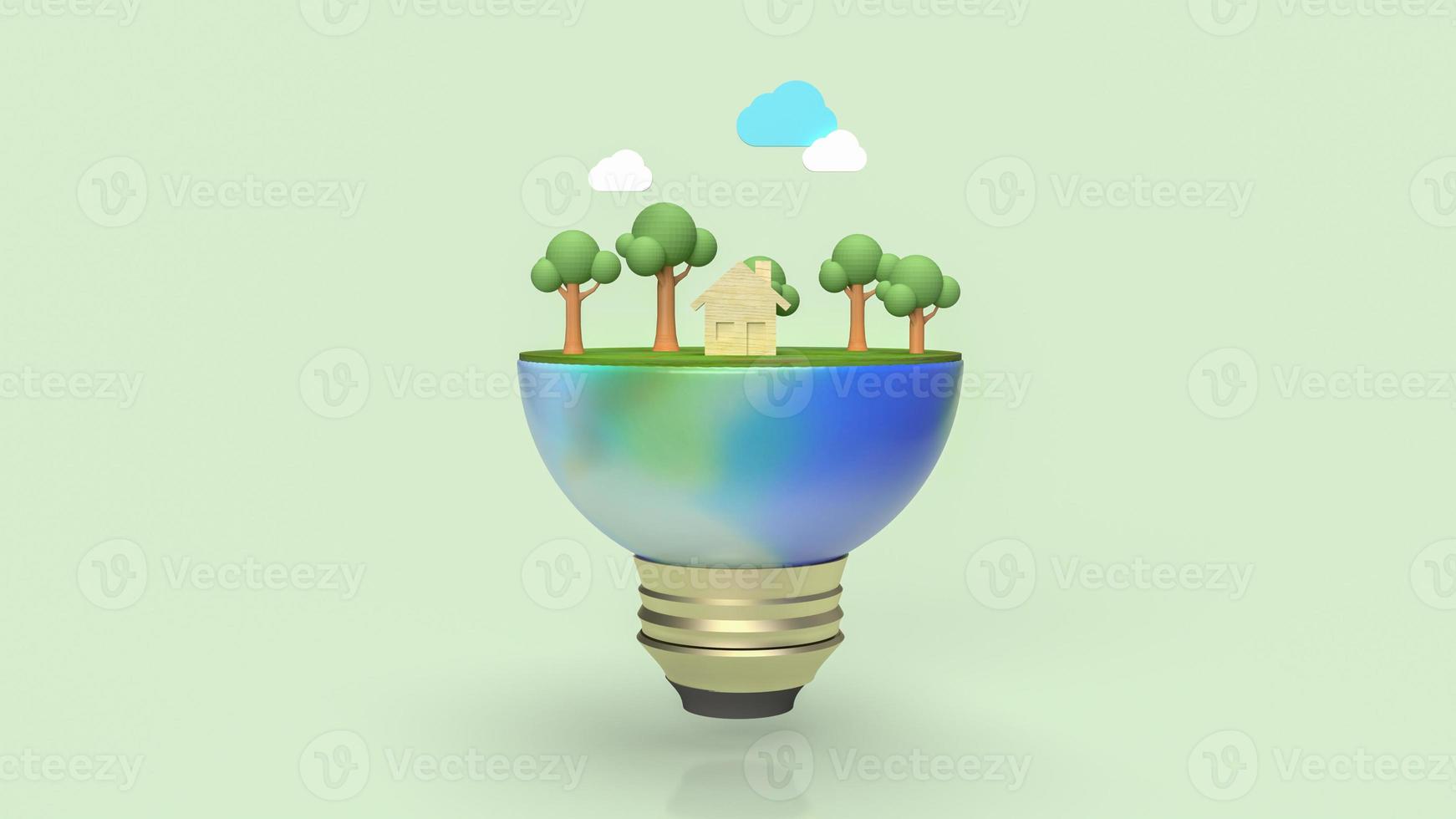 The home and tree on half earth for ecology content 3d photo